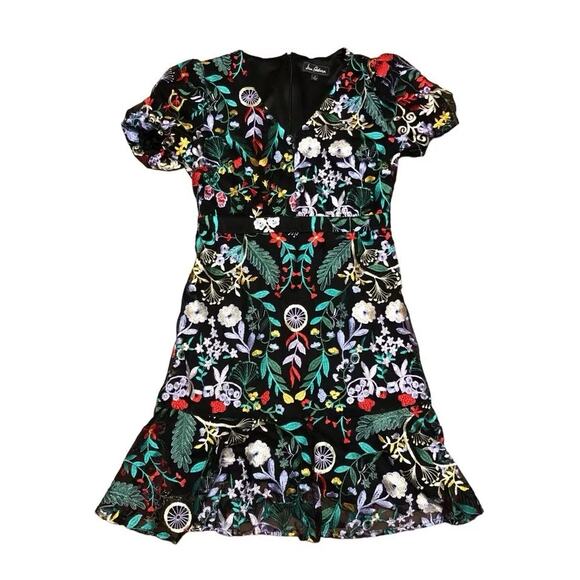 Sam Edelman Puff Sleeve  Embroidered‎ Floral A-Line Mesh Dress Size 2 - Picture 3 of 11
